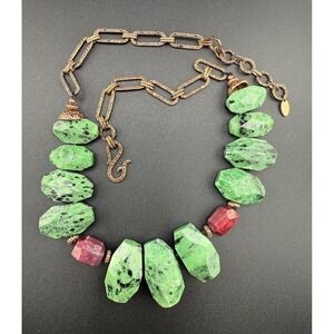Deb Guyot Necklace Ruby Zoisite Stone Chunky Southwestern VERY HEAVY 22"